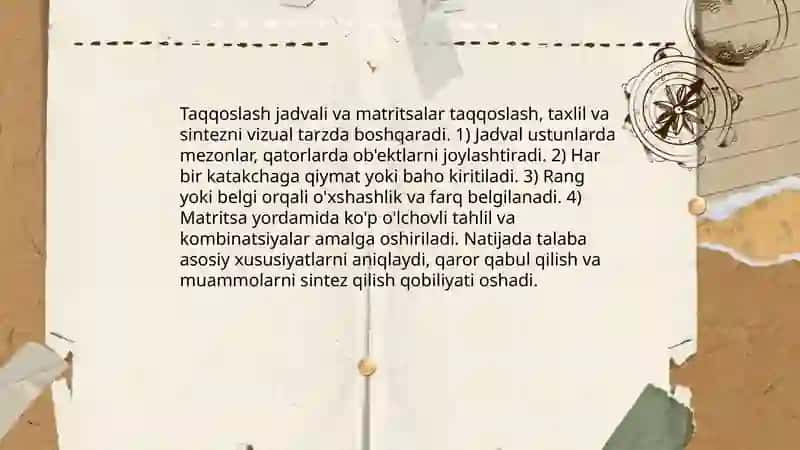 Taqqoslash, Taxlil va Sintez qurollar 4