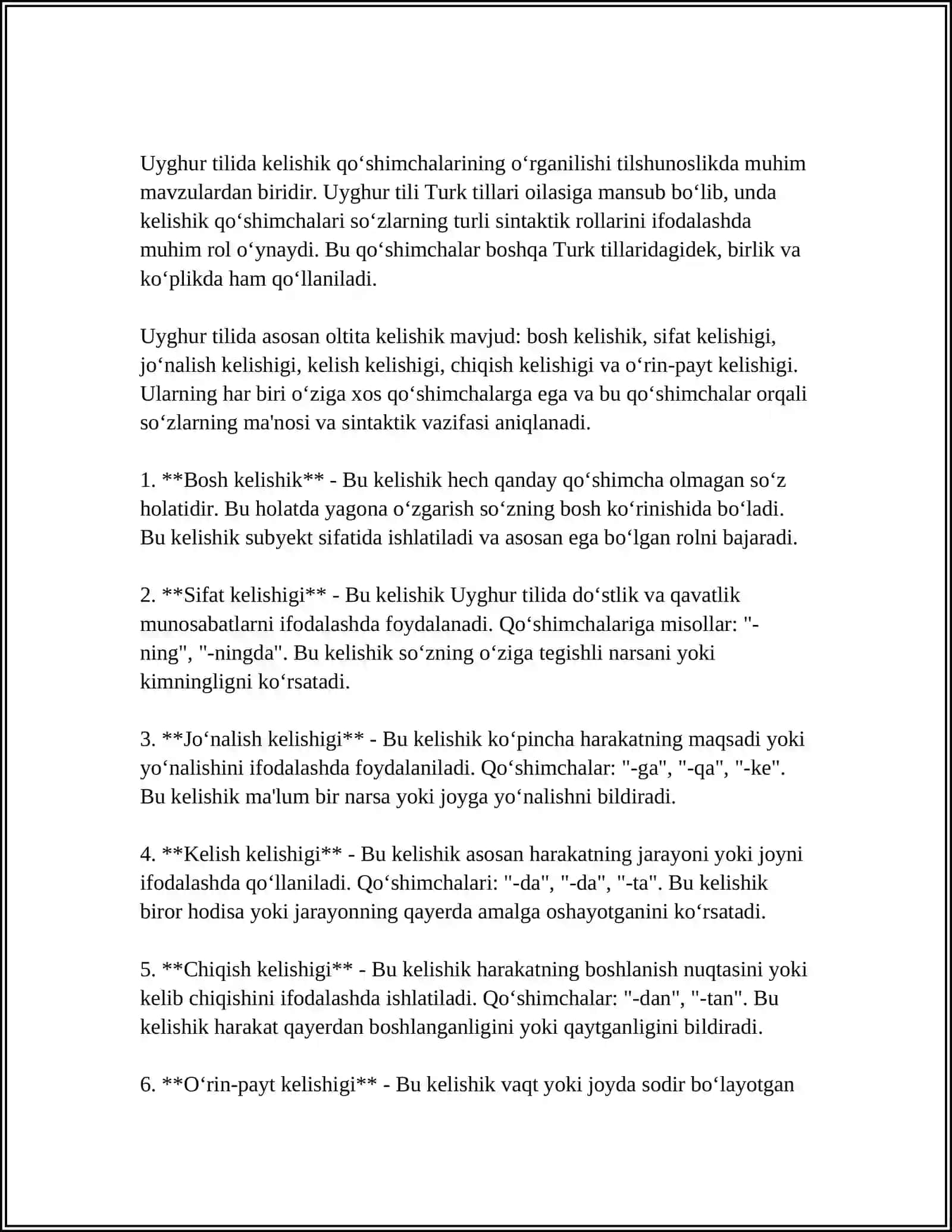 O‘zbek Tilidagi Kelishik Qo‘shimchalarining Uyg‘ur/Turkman/Qoraqalpoq,Qozoq/Qirg‘iz Matnlarida Muvofigi 4