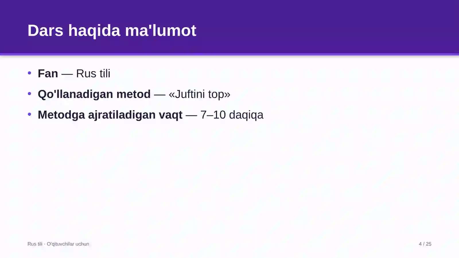rus tili darslarida juftini top metodidan foydalanish 3428 4