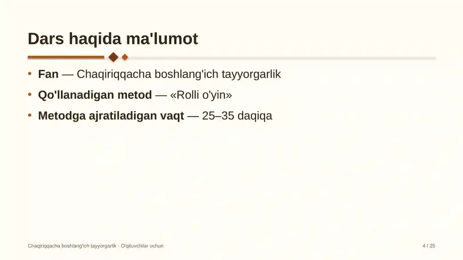 chaqiriqqacha boshlang'ich tayyorgarlik darslarida rolli o'yin metodidan foydalanish 5148 4
