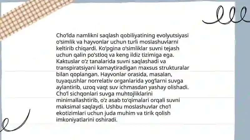 Choʻlda yashovchi hayvonlarda namlikni saqlash qobiliyati 4