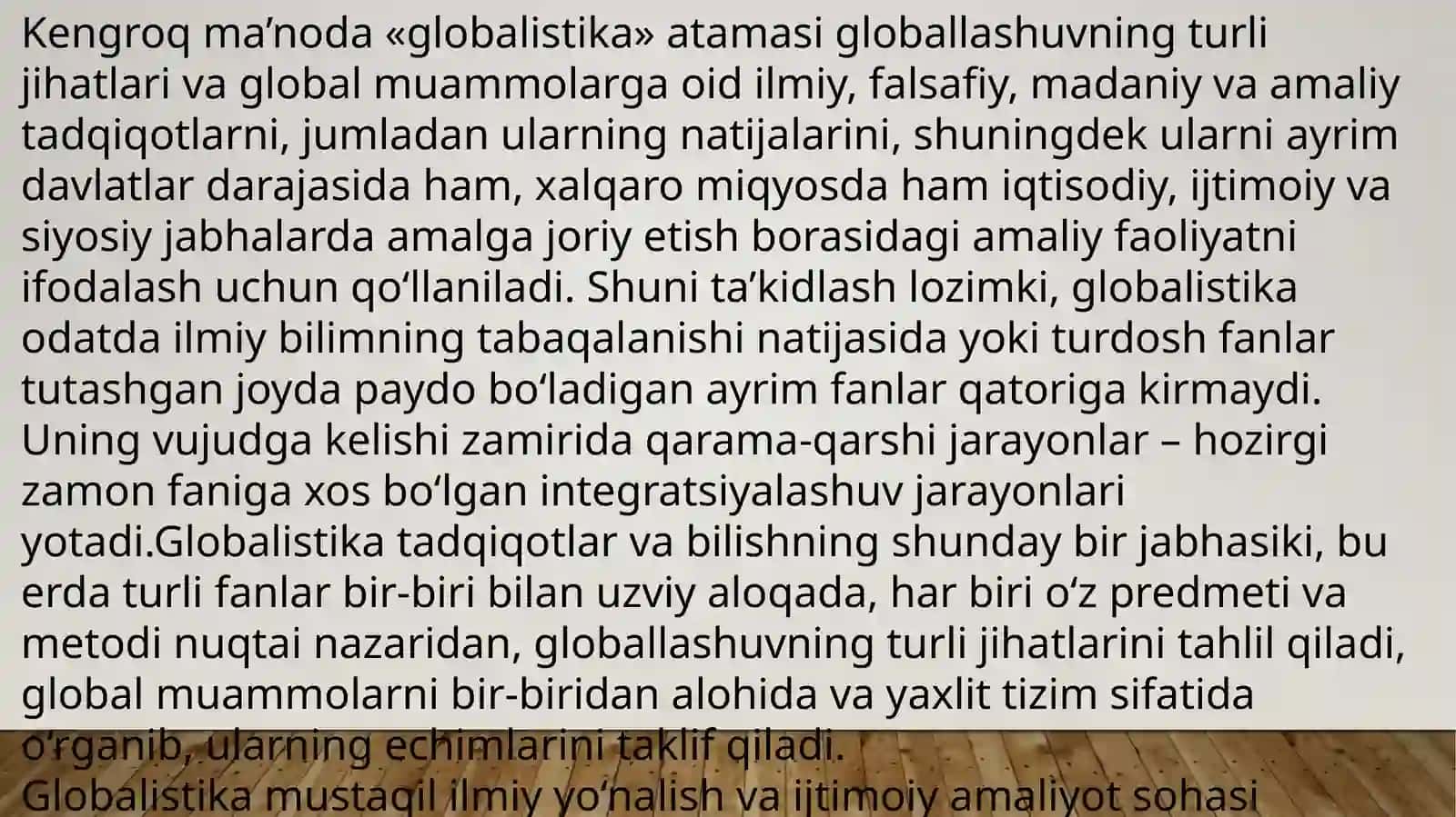 GLOBAL JARAYONLAR  DIALEKTIKASI 4