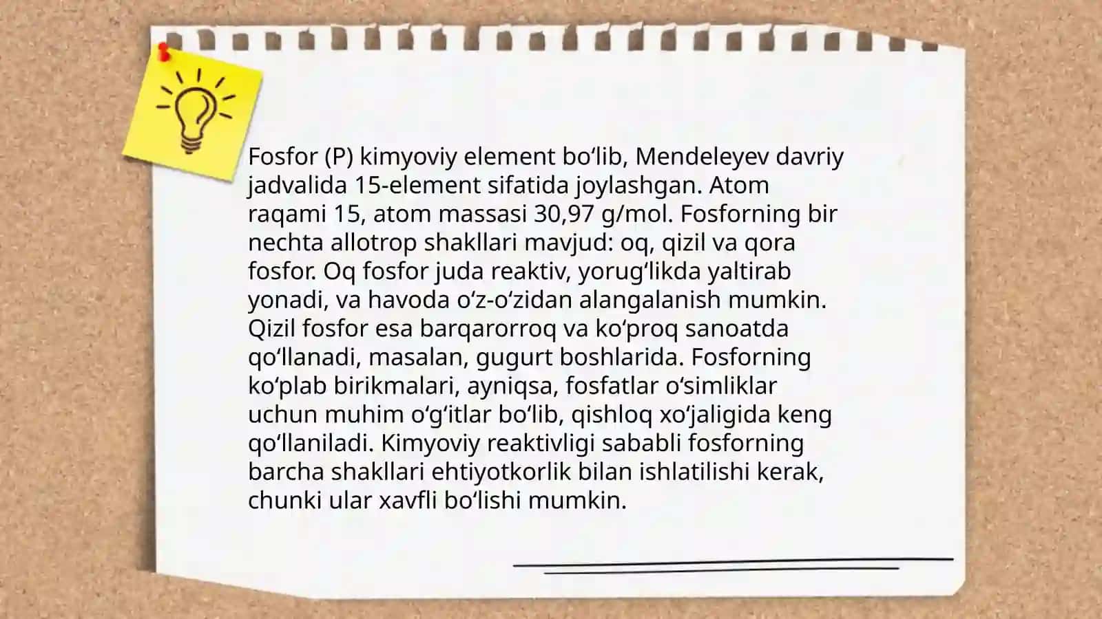 Davriy sistemaning V A guruhidagi (P-fosfor,N-azot) hossalari va ishlatilishini o'rganish 4
