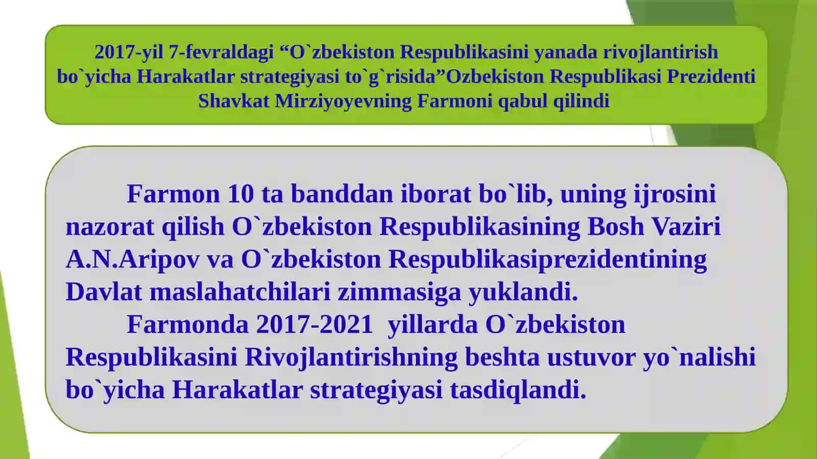 Yangi Oʻzbekiston taraqqiyot strategiyasi (Sh.Mirziyoyev) kitobidagi ijtimoiy faoliyat strategiyasi haqida 4