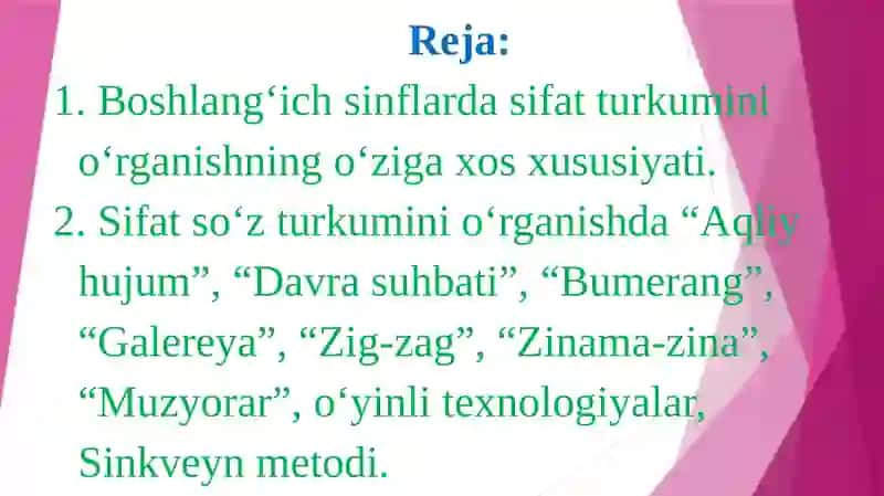 BOSHLANG‘ICH SINFLARDA SIFAT TURKUMINI O‘RGANISHDA KREATIV METOD VA USULLAR 4