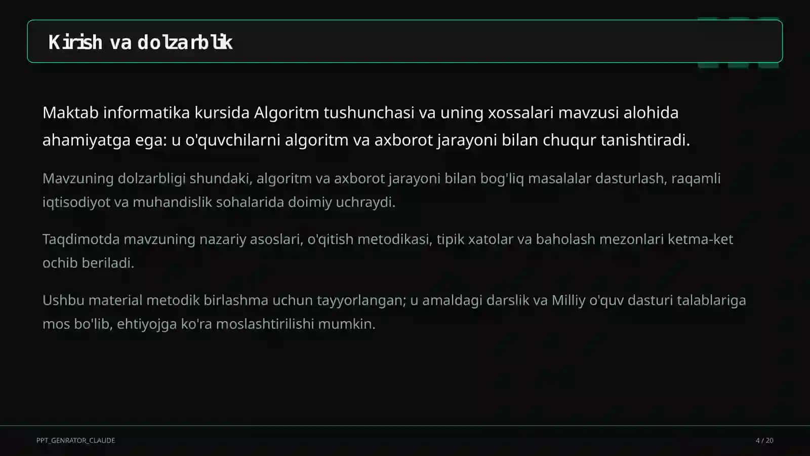 Algoritm tushunchasi va uning xossalari (6-sinf) 4