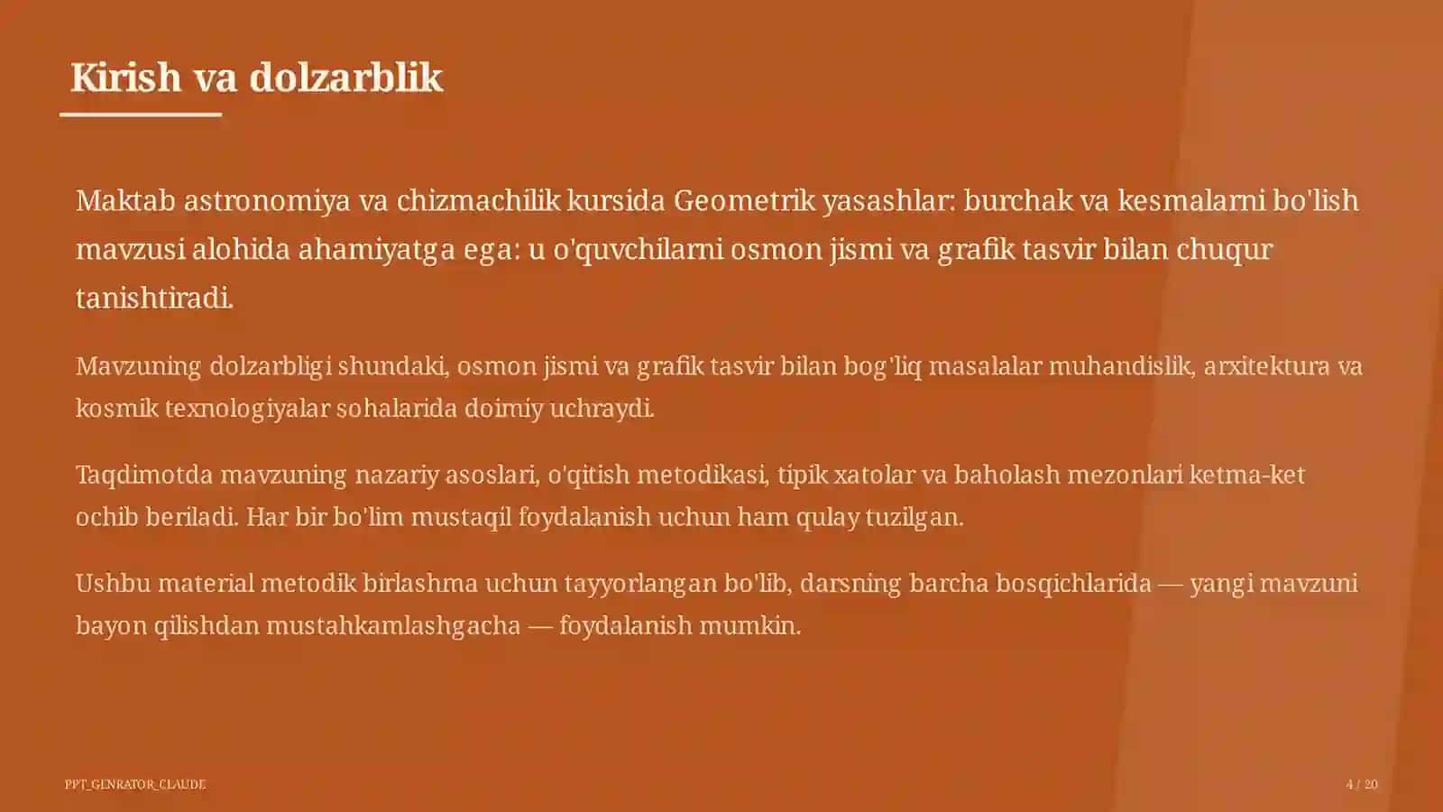 Geometrik yasashlar: burchak va kesmalarni bo'lish (8-sinf) 4