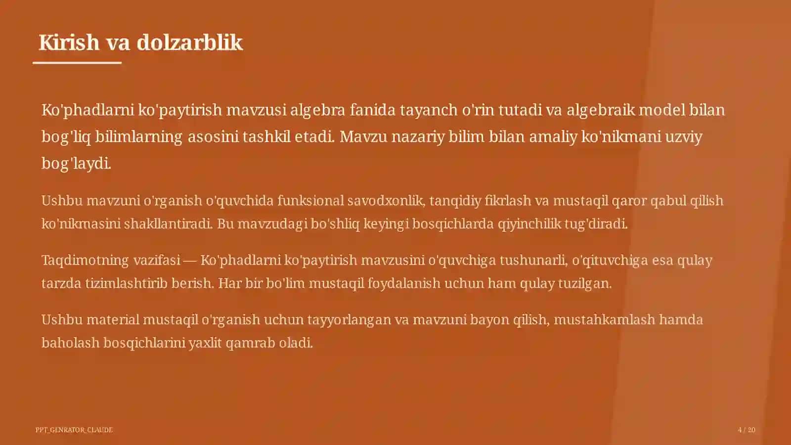 Ko'phadlarni ko'paytirish (7-sinf) 4