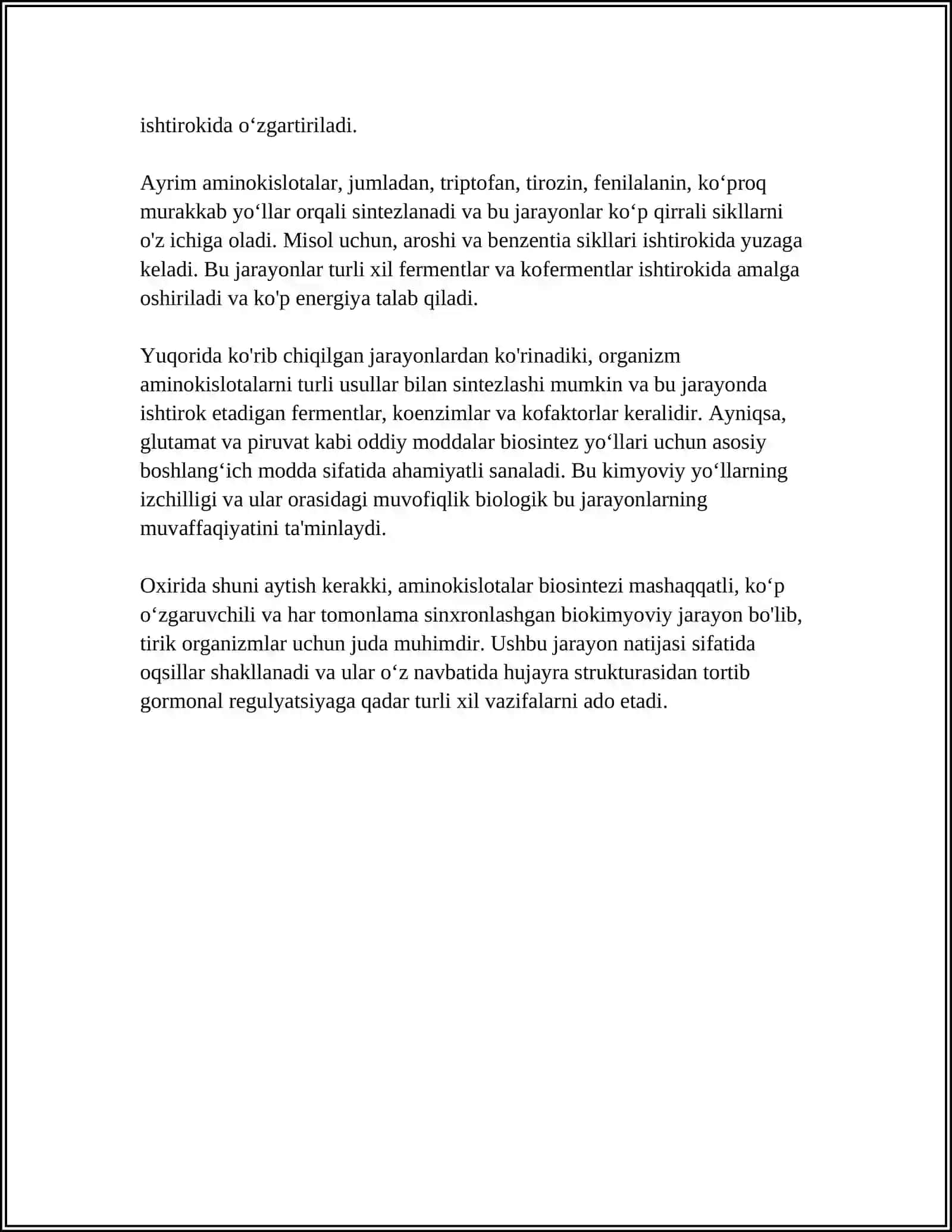 AMMIAKNING ZARARSIZLANTIRILISHI. ALOHIDA AMINOKISLOTALAR ALMASHINUVI VA NASLIY BUZILISHLARI 4