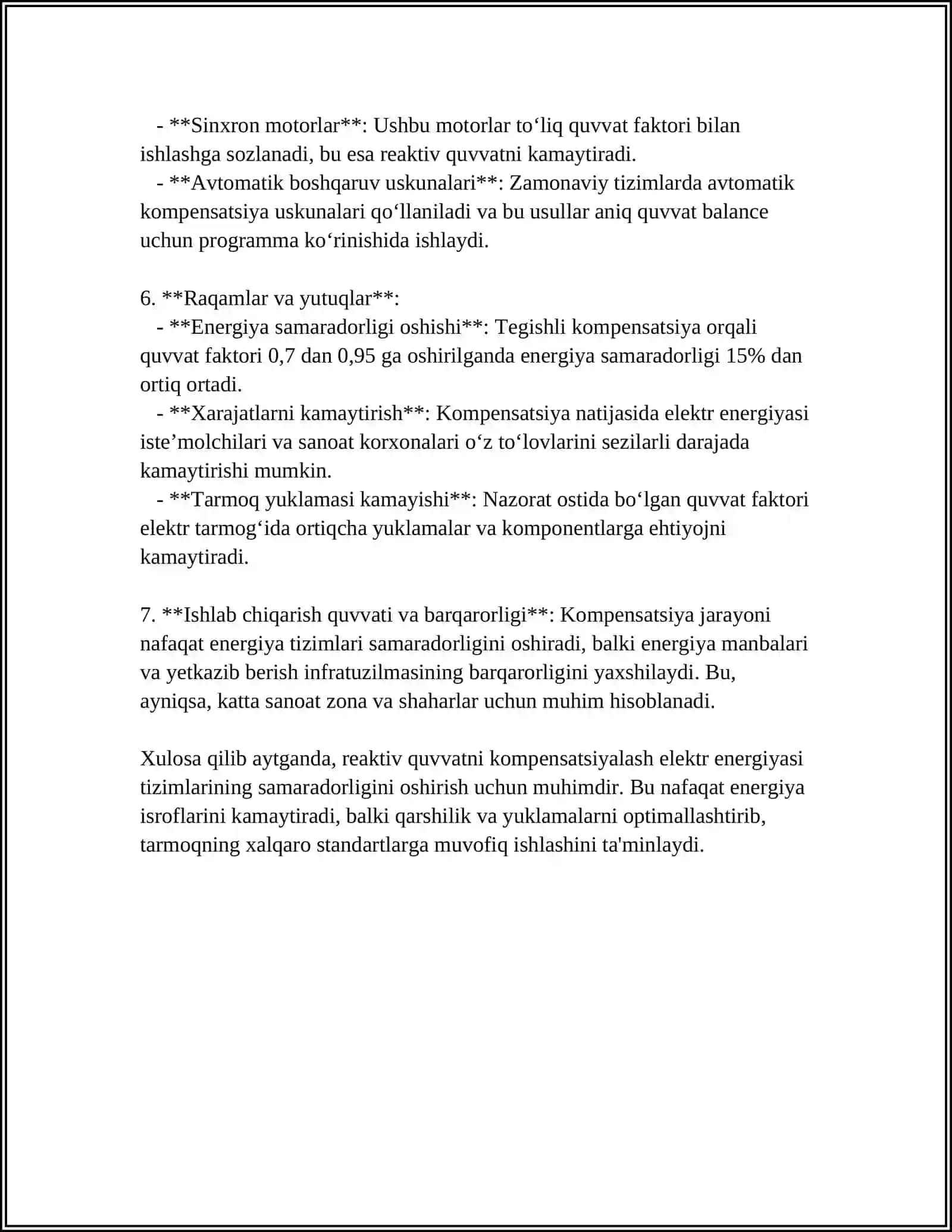 SANOAT KORXONALARINING ELETR TAMINOTIDA REAKTIV QUVVATNI KOMPENSATSIYALASH MASALALARI 4