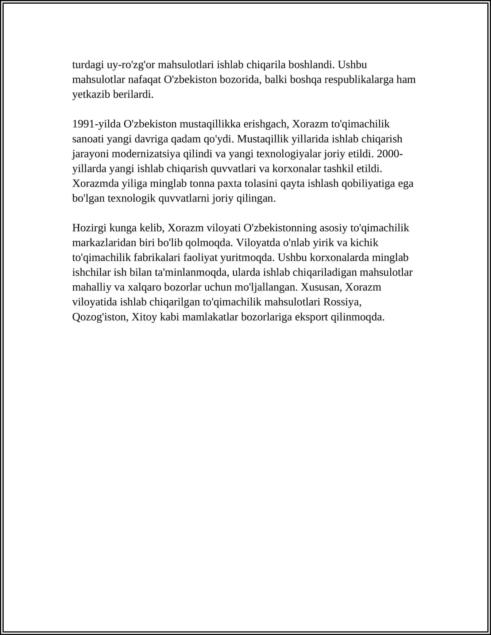 XORAZM XUDUDIDA JOYLASHGAN TÒQIMACHILIK KORXONALARI HAQIDA 4