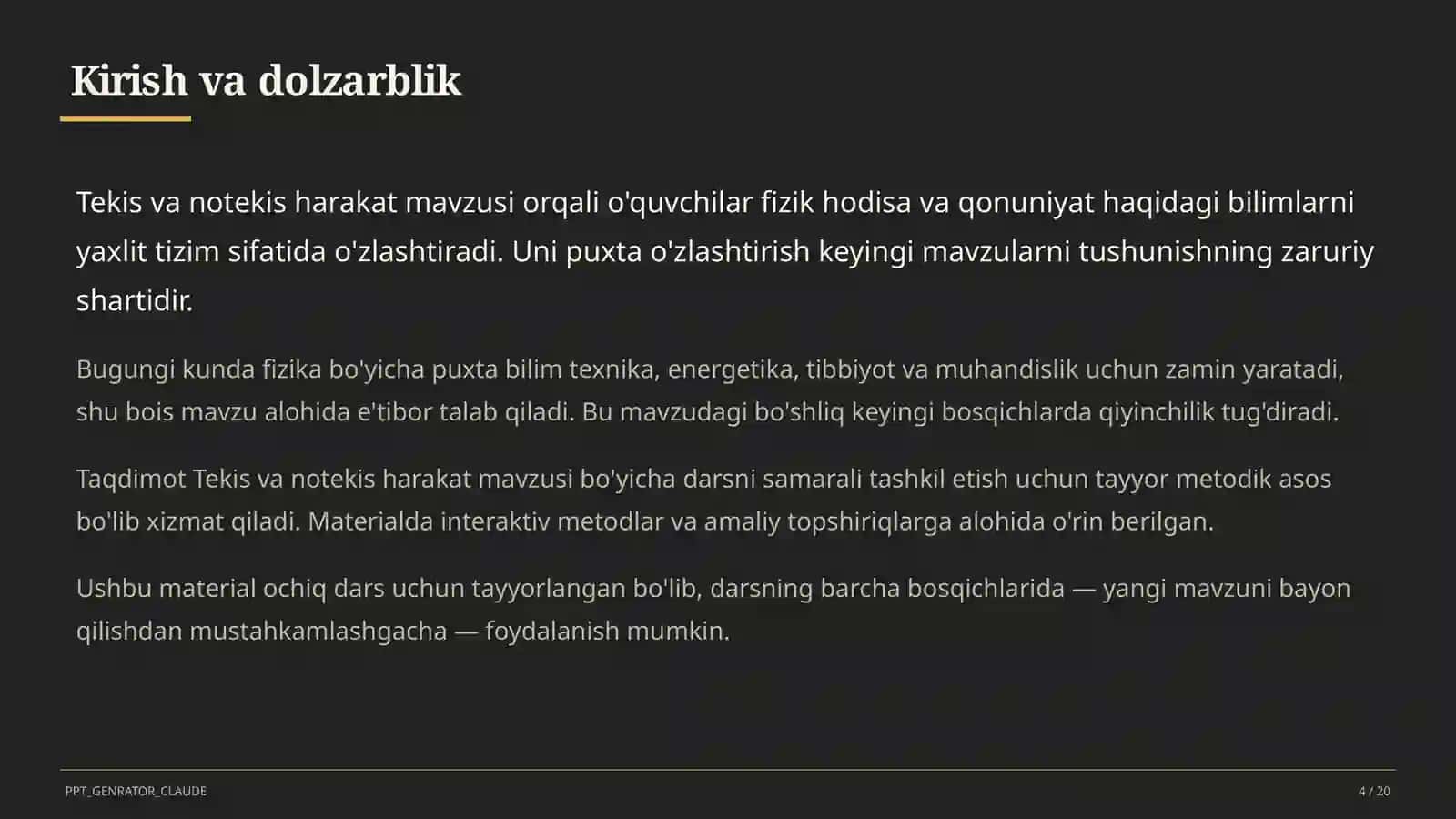 Tekis va notekis harakat (7-sinf) Fizika (6–11) 4