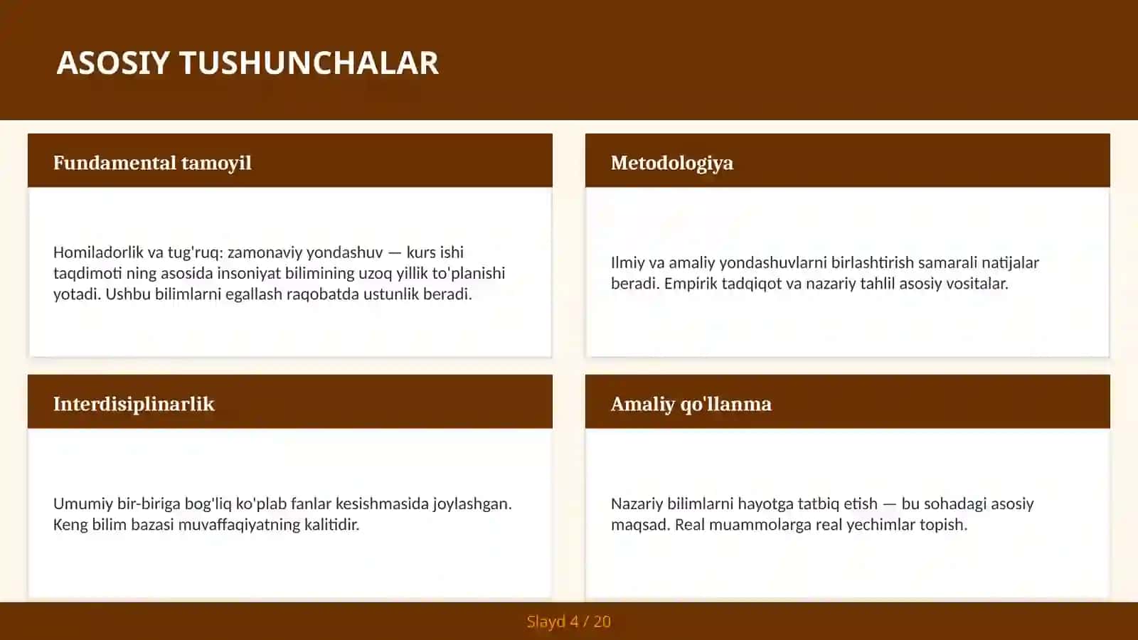 Homiladorlik va tug'ruq: zamonaviy yondashuv — kurs ishi taqdimoti 4