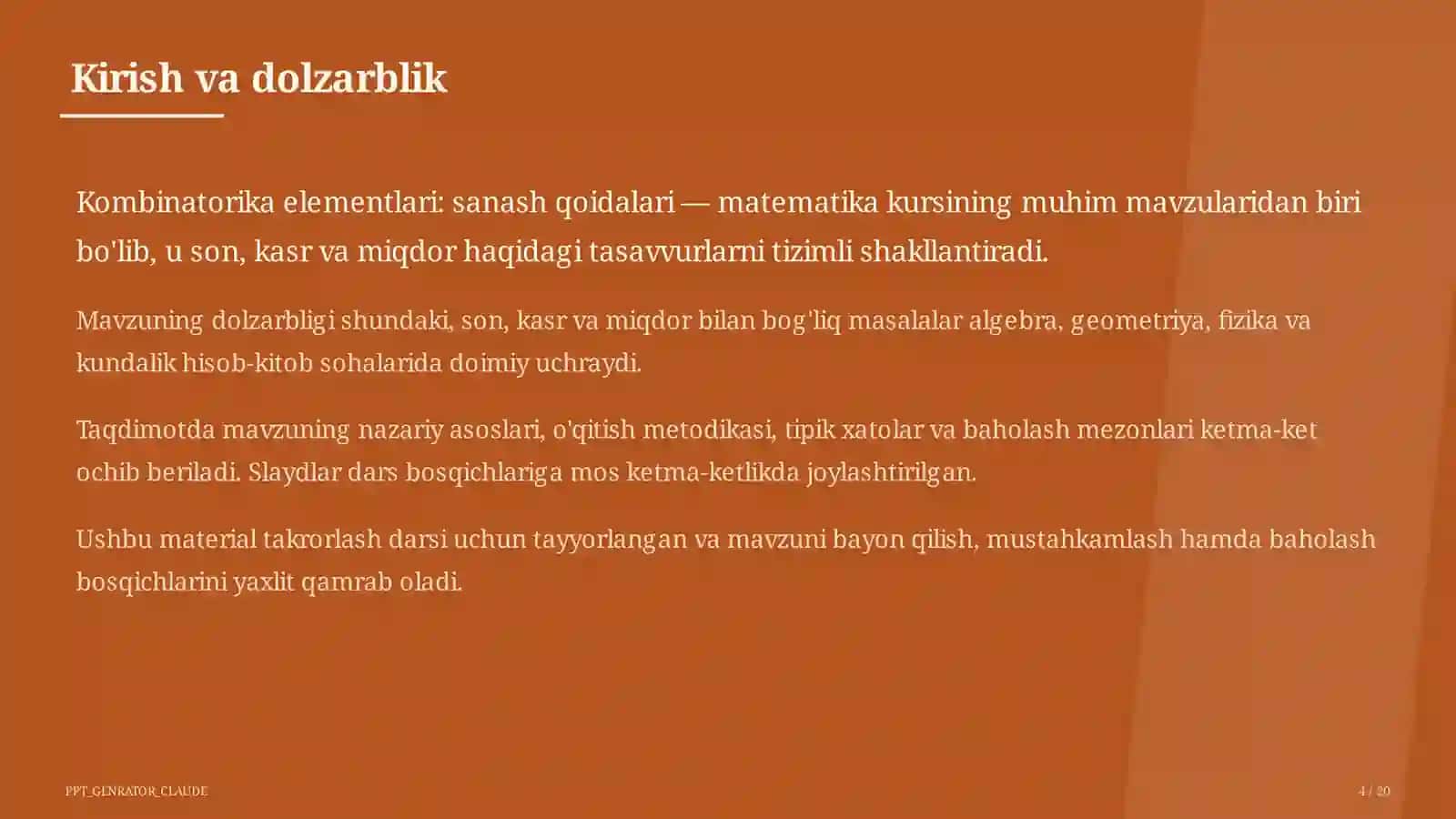 Kombinatorika elementlari: sanash qoidalari (6-sinf) 4