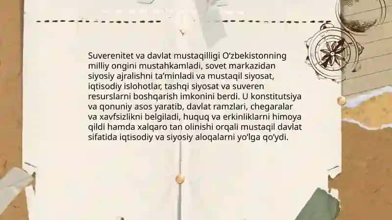 Mustaqil O'zbekiston Respublikasi tashkil topishining tarixiy ahamiyati 4