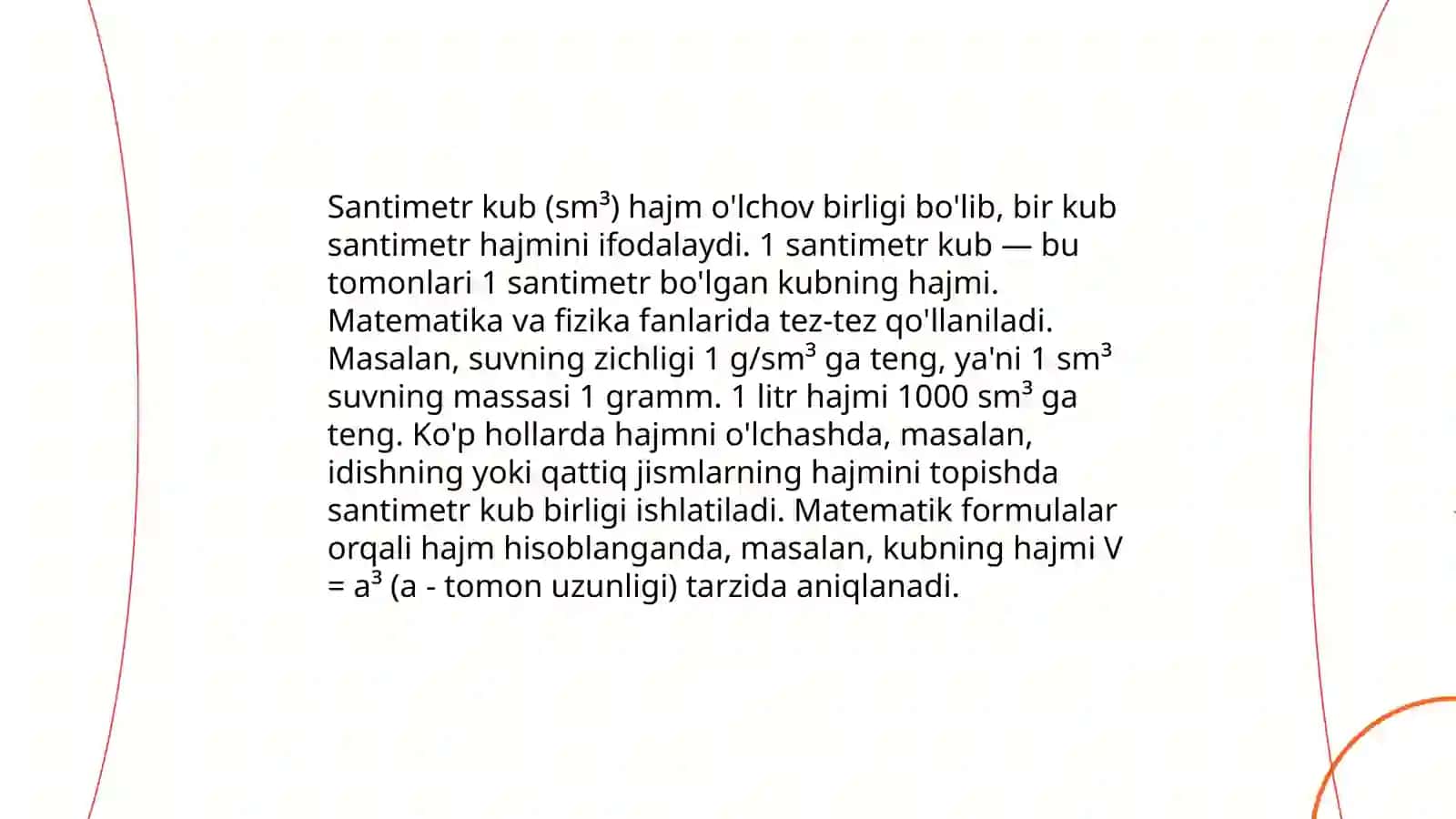 Hajmni santimetr kub va metr kubda oʻlchash mavzusida 4