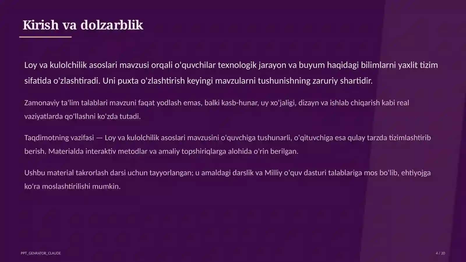 Loy va kulolchilik asoslari (4-sinf) 4