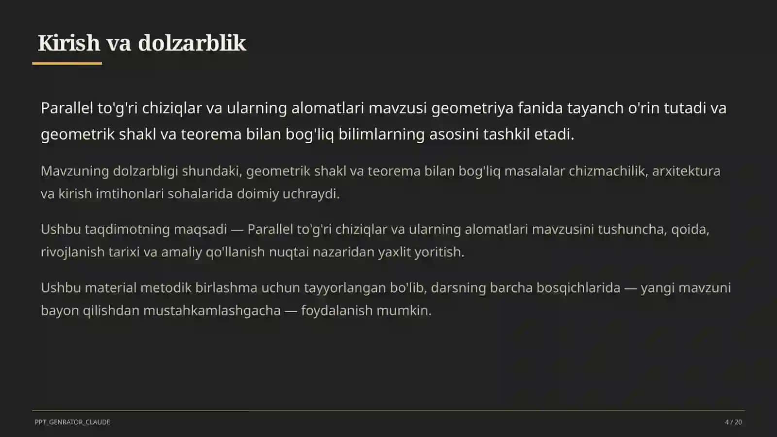 Parallel to'g'ri chiziqlar va ularning alomatlari (7-sinf) 4
