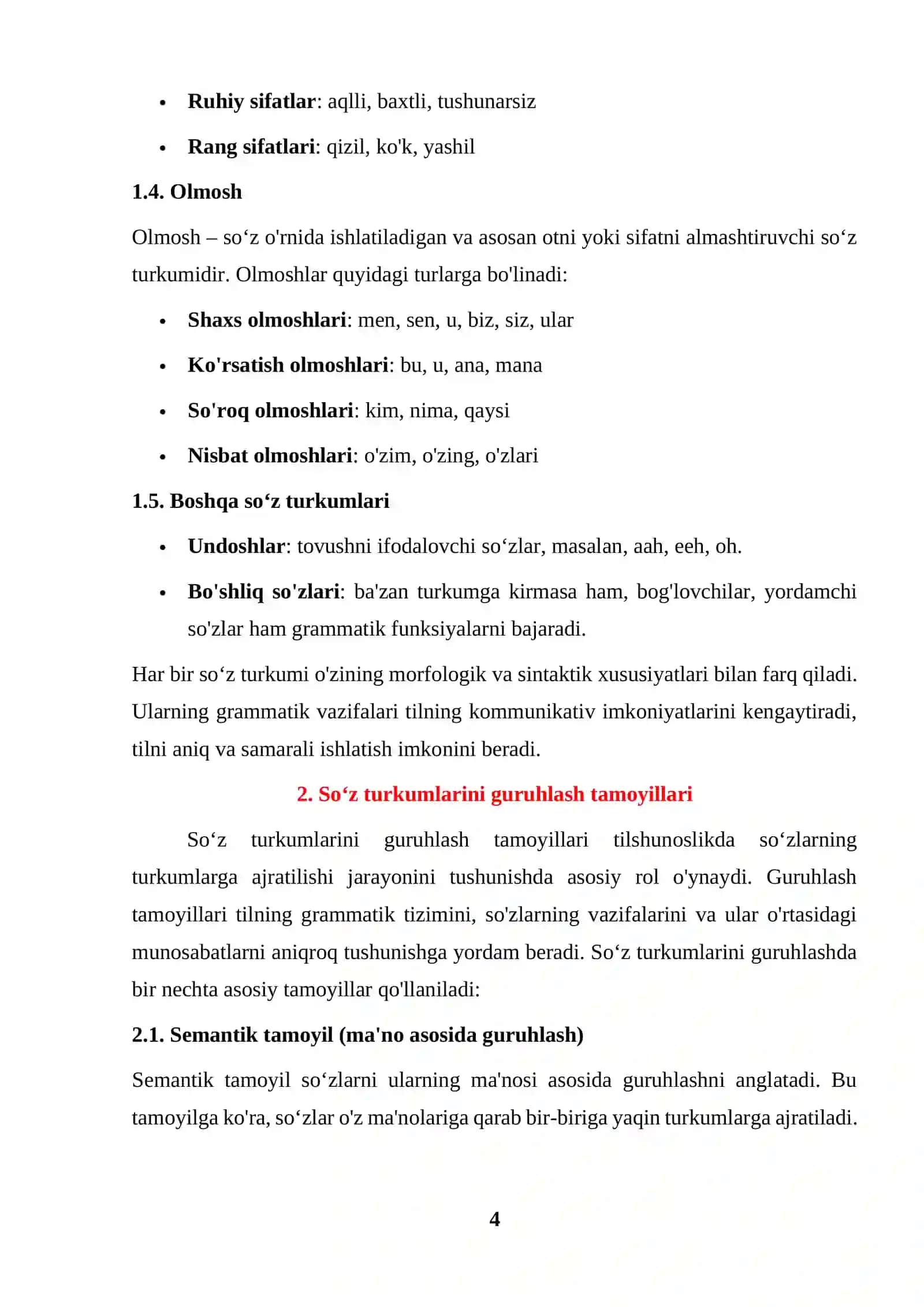 Soʻz turkumlari va ularni guruhlash tamoyillari 4