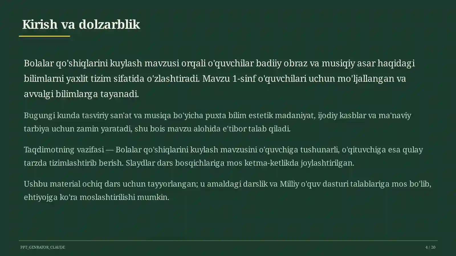 Bolalar qo'shiqlarini kuylash (1-sinf) 4
