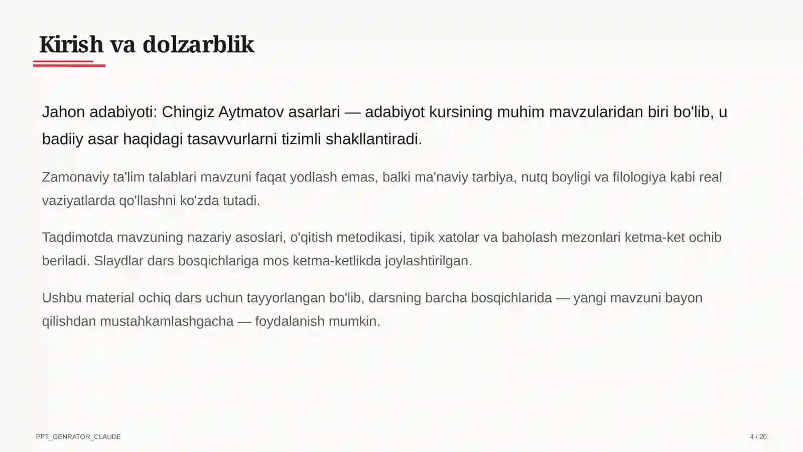 Jahon adabiyoti: Chingiz Aytmatov asarlari (11-sinf) 4