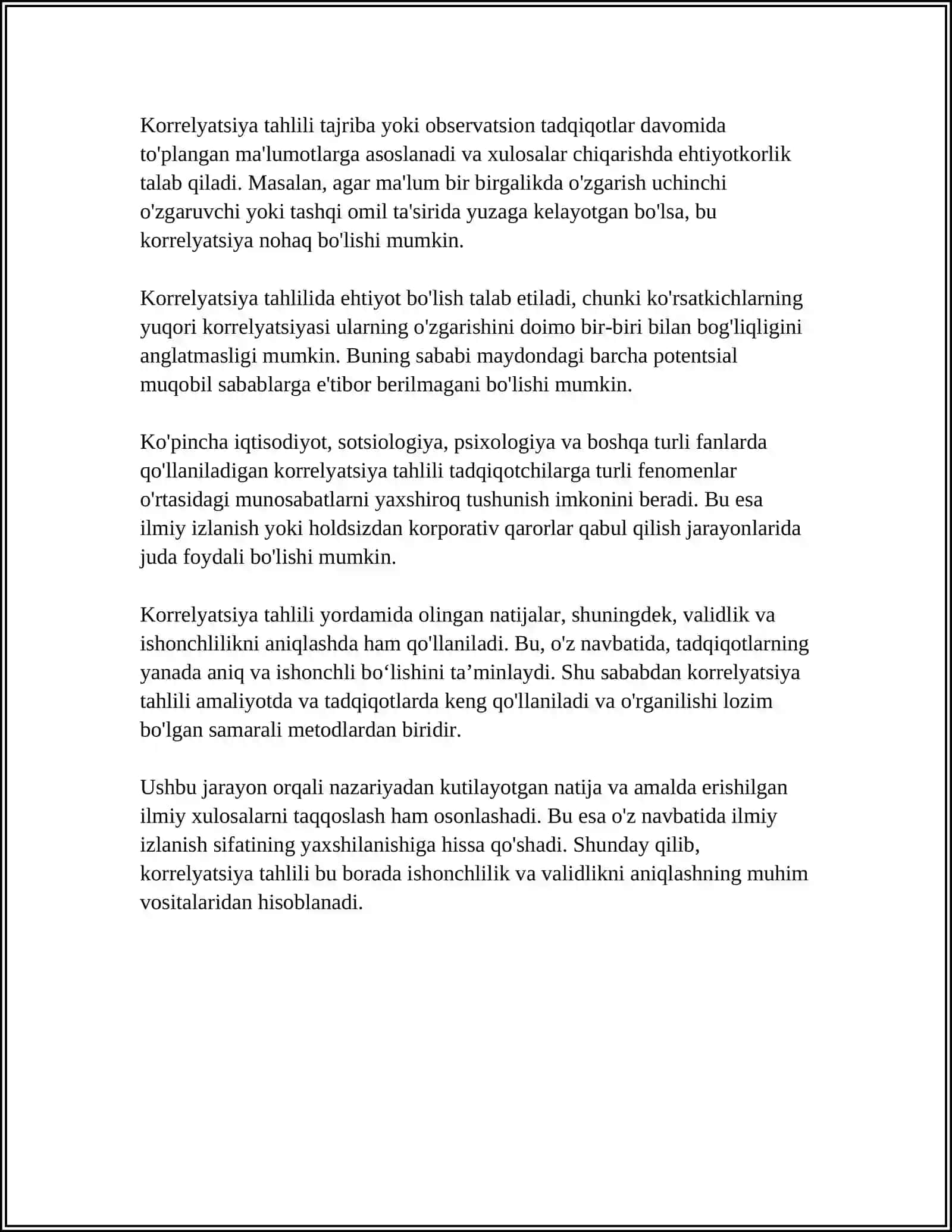 KORRELYATSIYA TAHLILI ISHONCHLILIK VA VALIDLIKNI ANIQLASH USULLARIDAN BIRI SIFATIDA 4