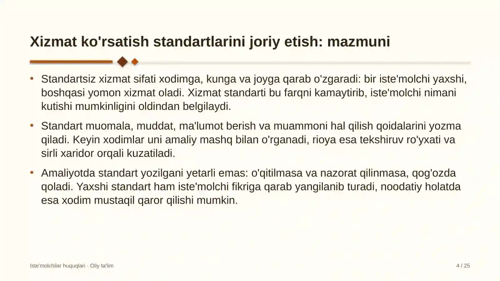 qorako'lchilikda iste'molchilarga xizmat ko'rsatish standartlarini joriy etish 4652 4