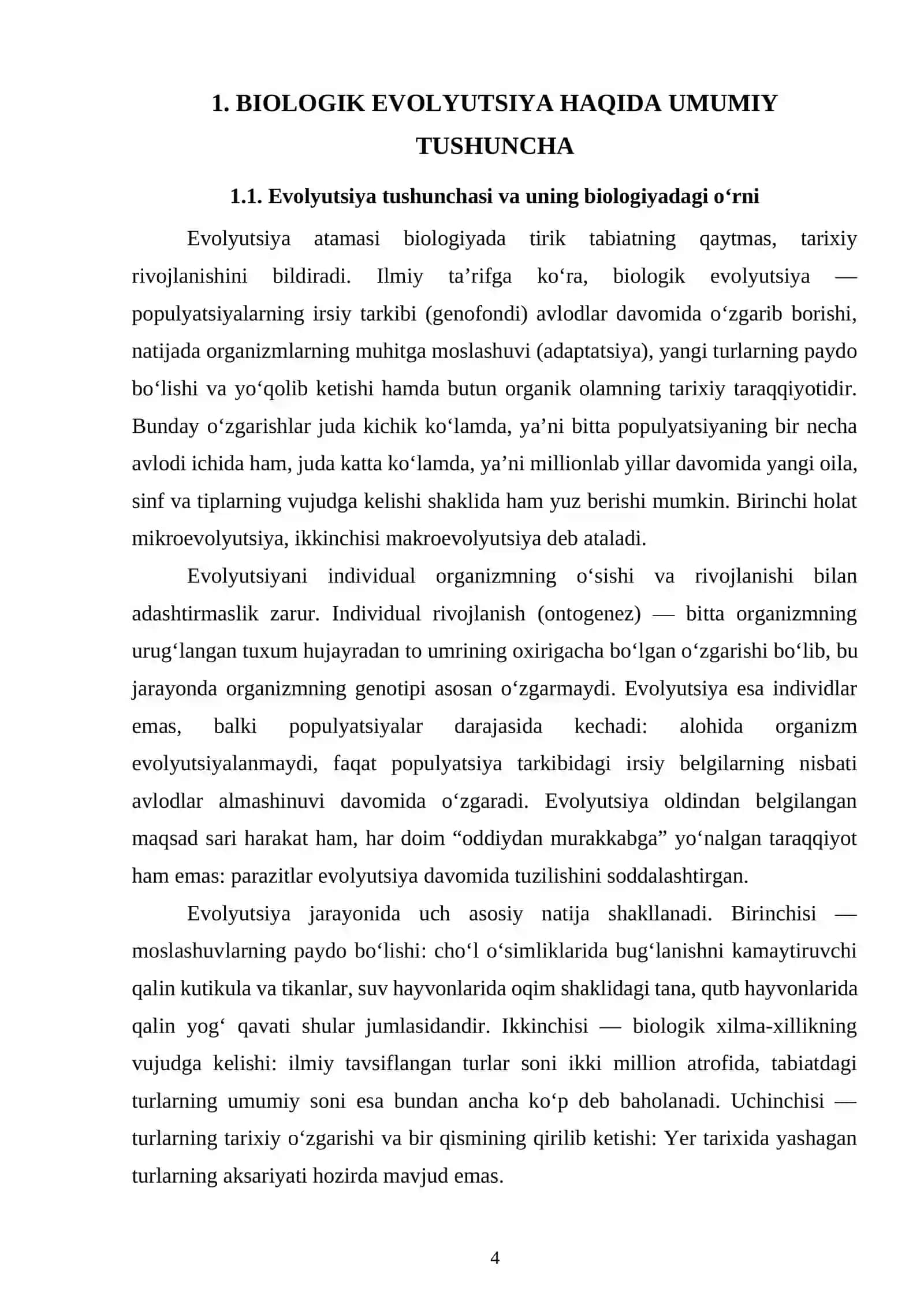 BIOLOGIK EVOLUTSIYA MUSTAQIL ISH 4