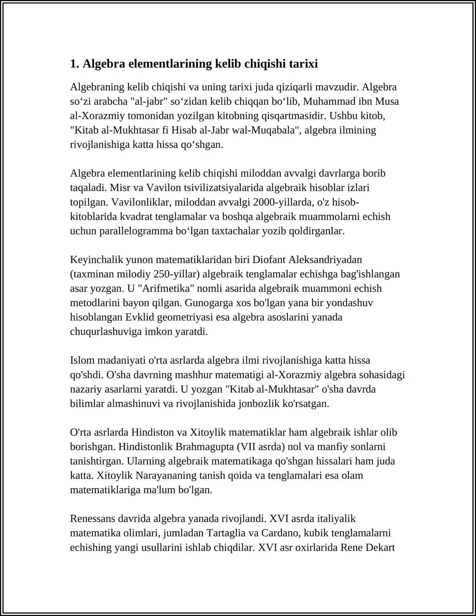 Algebra elementlarining kelib chiqishi tarixi 4