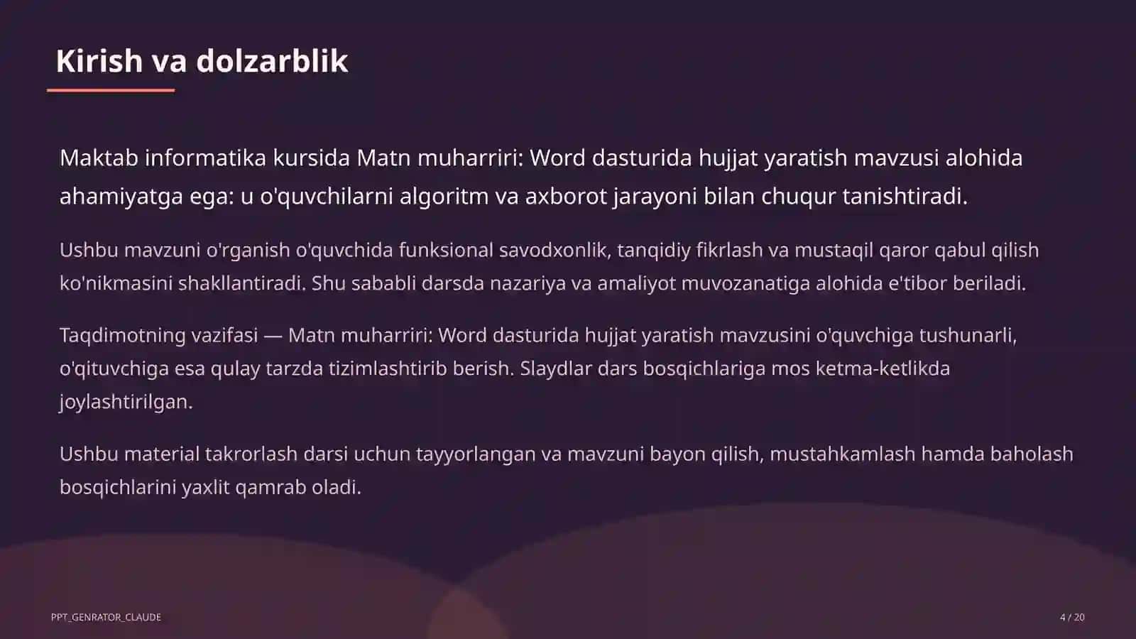 Word dasturida hujjat yaratish (6-sinf) 4