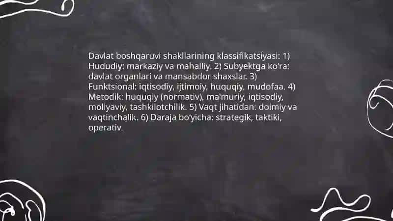 Davlat boshqaruvi faoliyatining shakllari tushunchasi va turlari 4