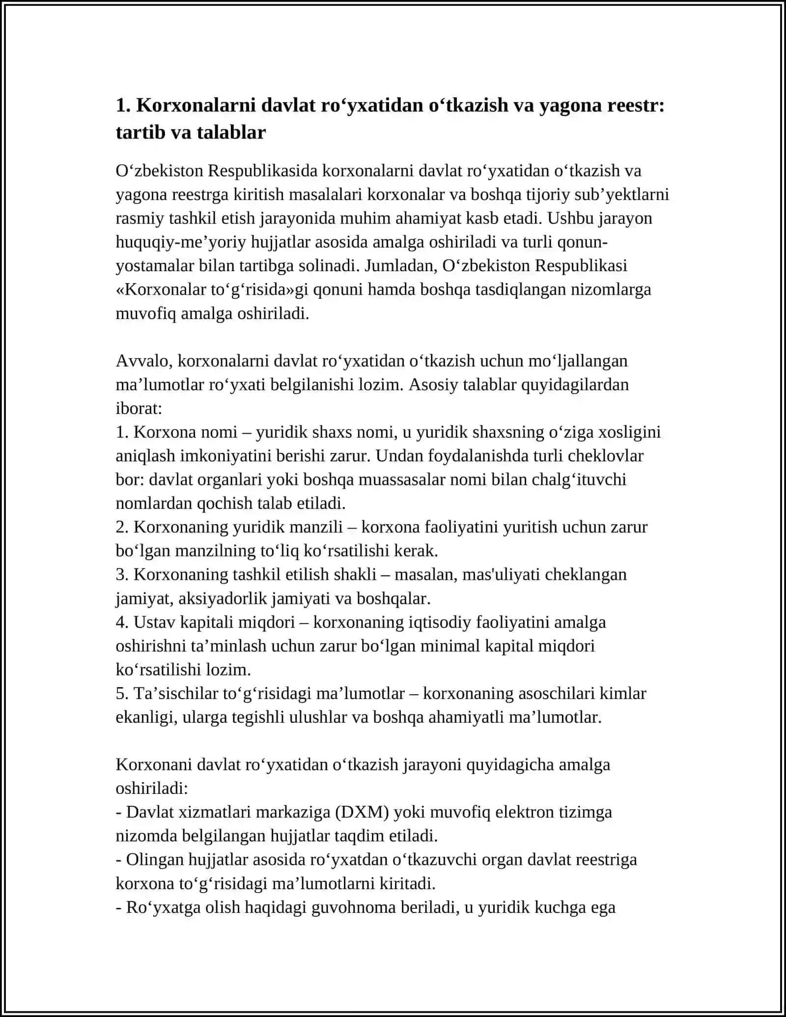 «O‘ZBEKISTONDA KORXONALAR TO‘G‘RISIDAGI HOZIRGI QONUNLAR» 4