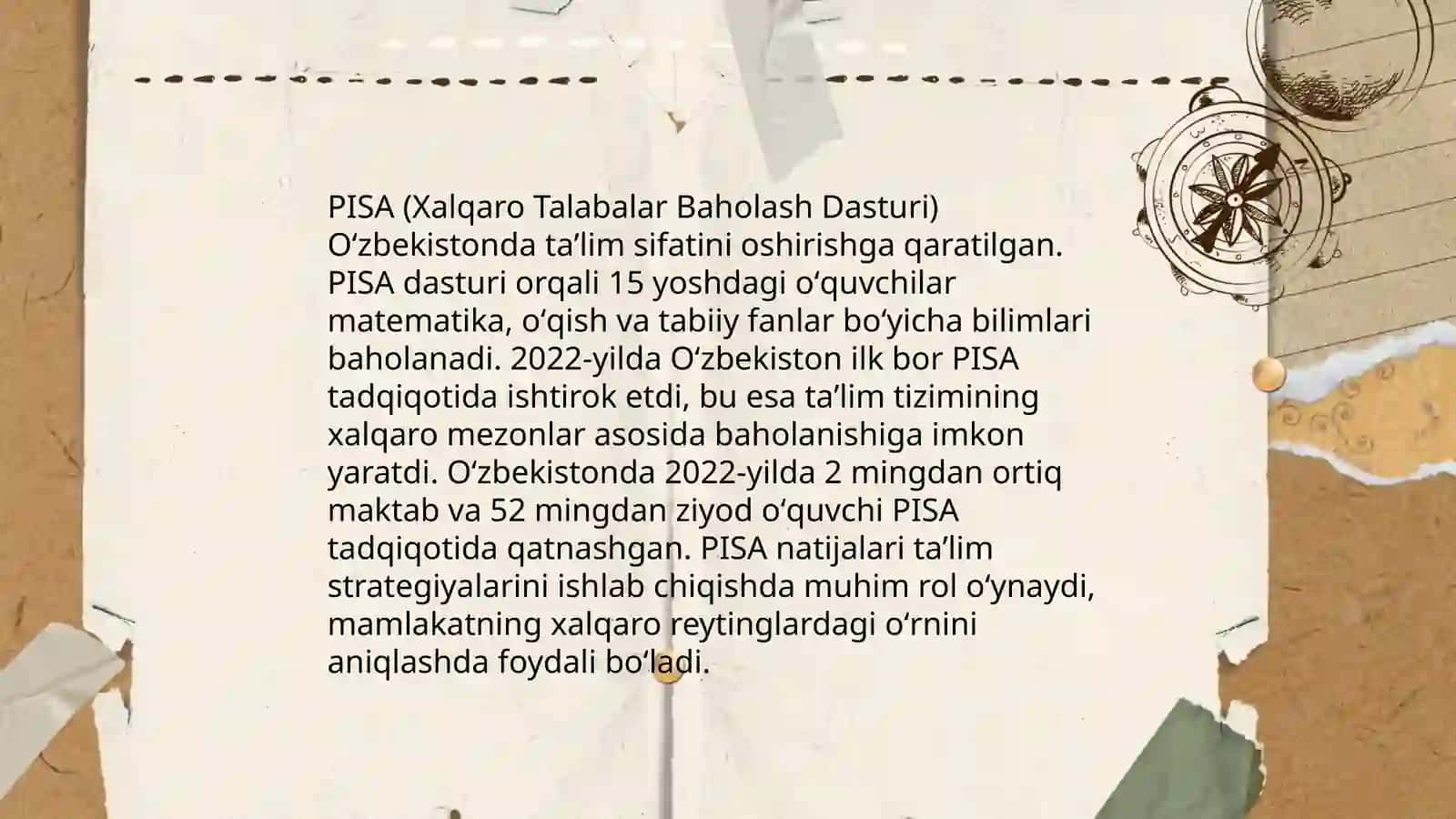 Shahrisabz Pedagogika Instituti 302-guruh 3- kurs talabasi Meyliyeva Gulruhning Xalqaro Baholash fanidan tayyorlagan taqdimoti 4