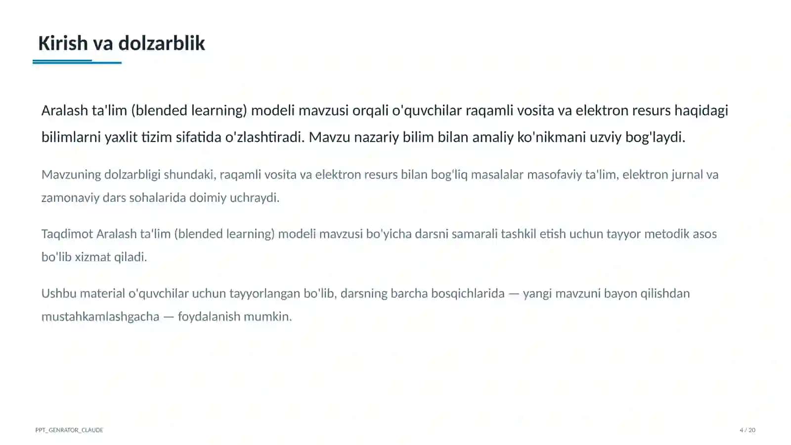 Aralash ta'lim (blended learning) modeli 4