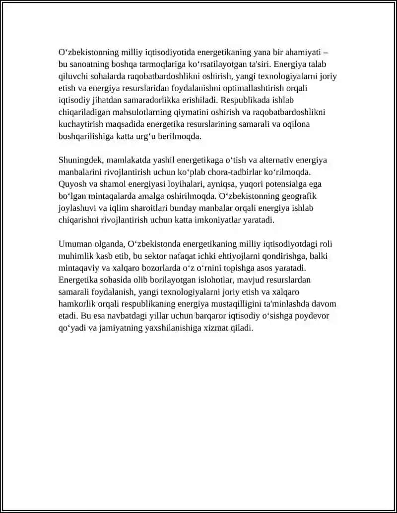 O'ZBEKISTONDA ENERGETIKANNG O'RNI 4