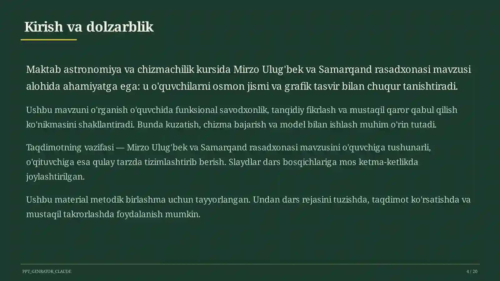 Mirzo Ulug'bek va Samarqand rasadxonasi (10-sinf) 4