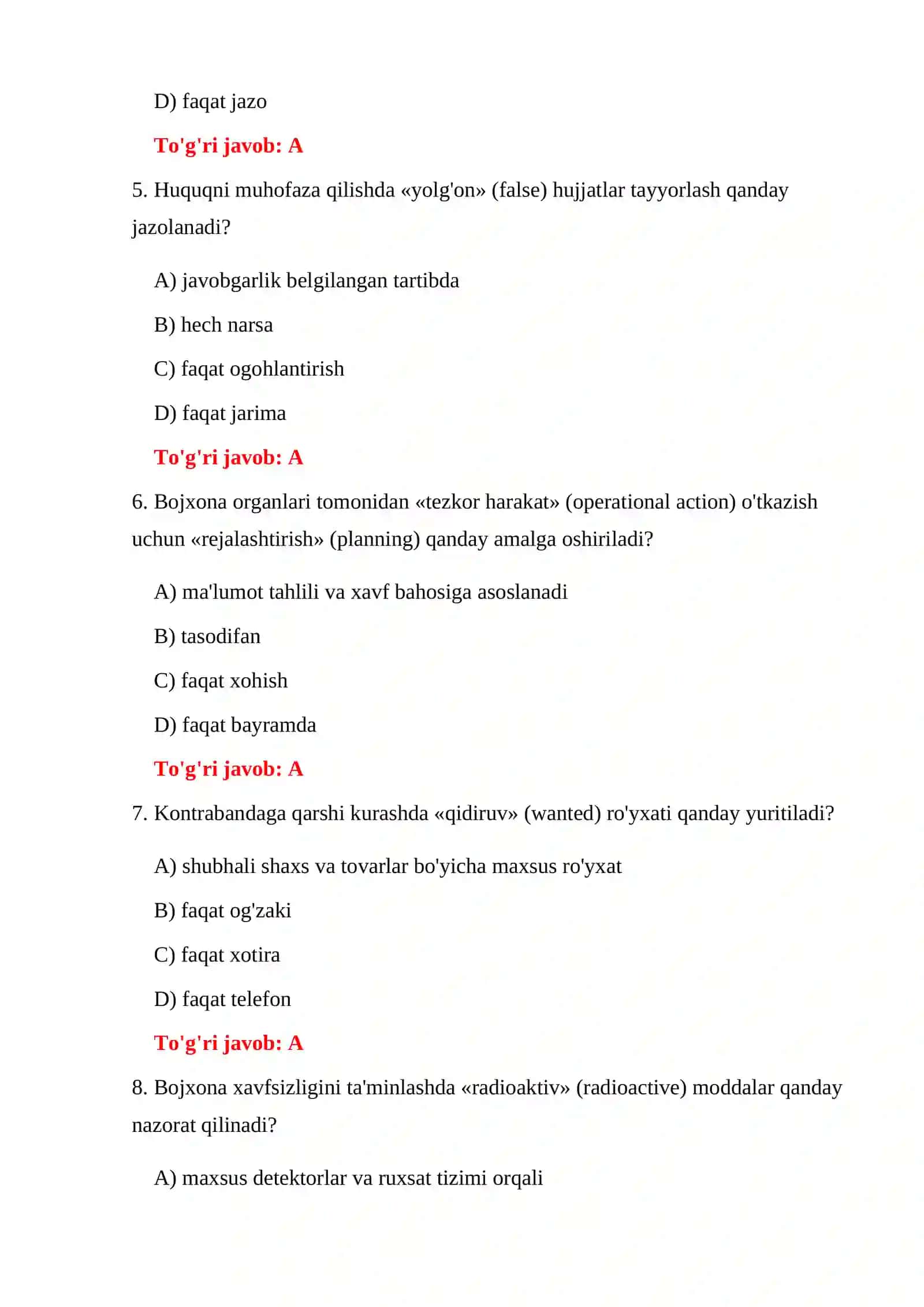 BOJXONA HUQUQBUZARLIKLARI SAVOL-JAVOBLARI 4