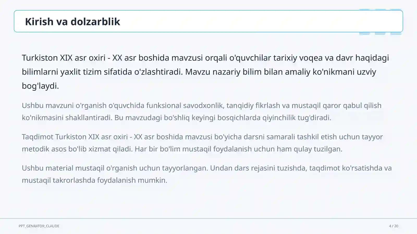 Turkiston XIX asr oxiri - XX asr boshida (9-sinf) 4