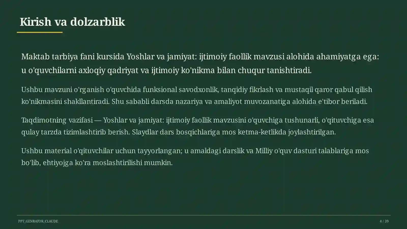 Yoshlar va jamiyat: ijtimoiy faollik (10-sinf) 4