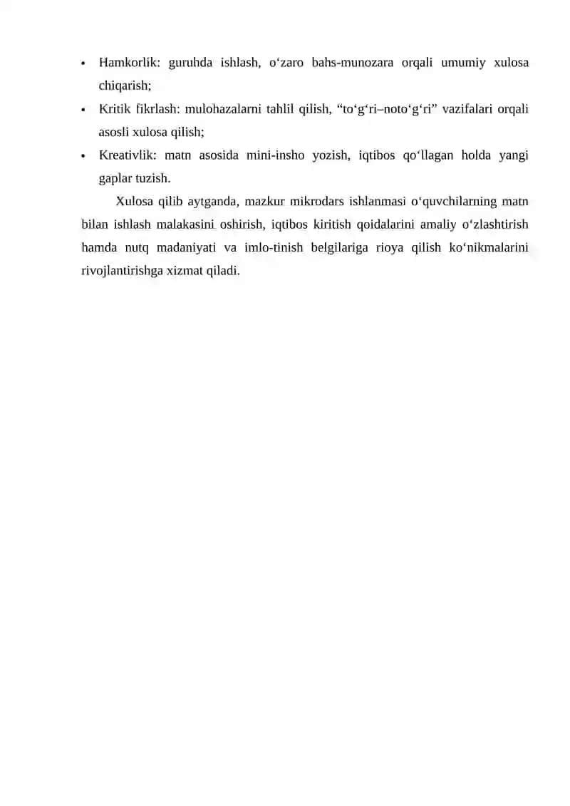 8-SINF ONA TILI DARSLIGI ASOSIDA  “KO‘PKARI — MILLIY XALQ O‘YINI” MATNI USTIDA ISHLASH. MATNGA IQT 4