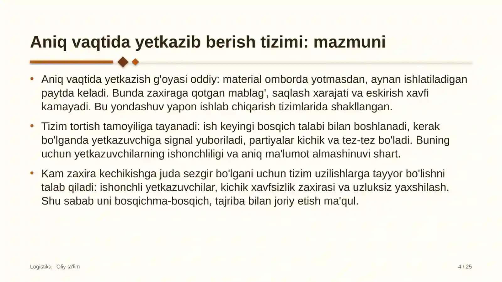 Butik-mehmonxonalarda aniq vaqtida yetkazib berish tizimi 4
