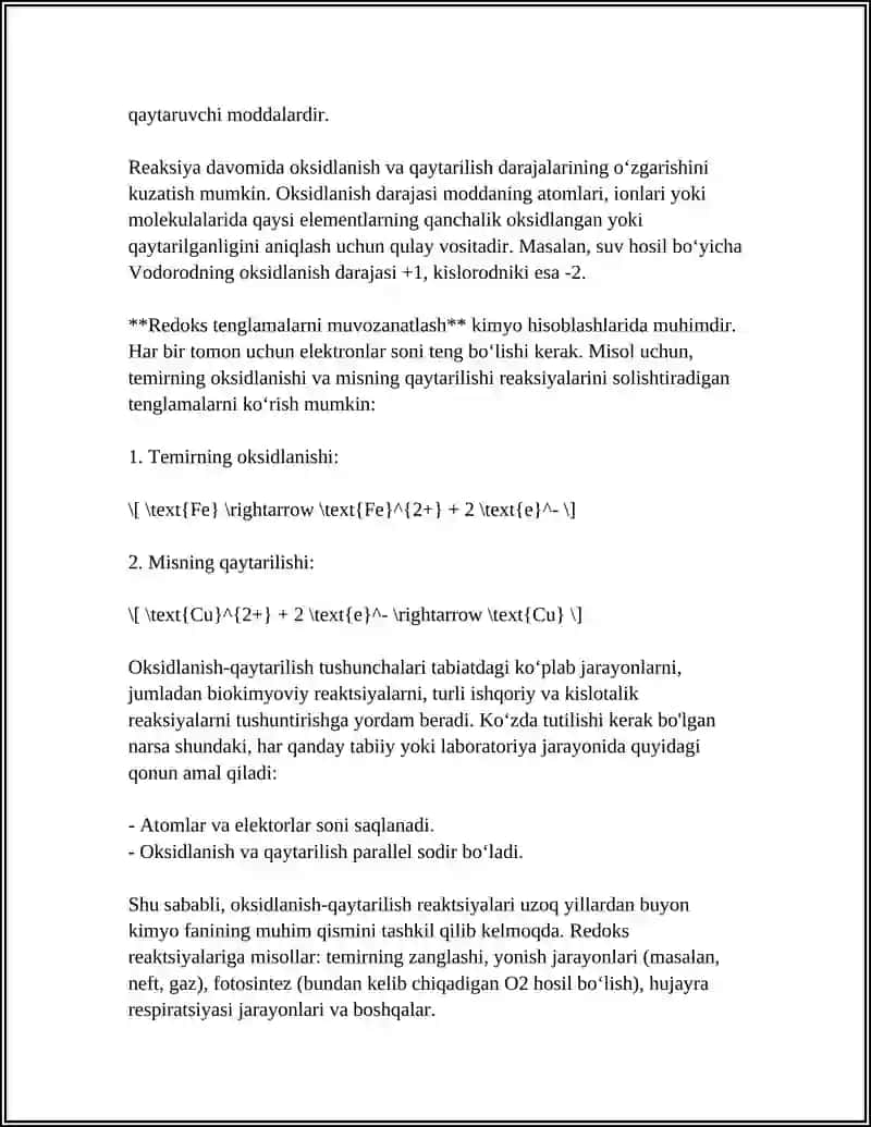 OKSIDLANISH-QAYTARILISH REAKSIYALARINING TURLARI VA AHAMIYATI 4