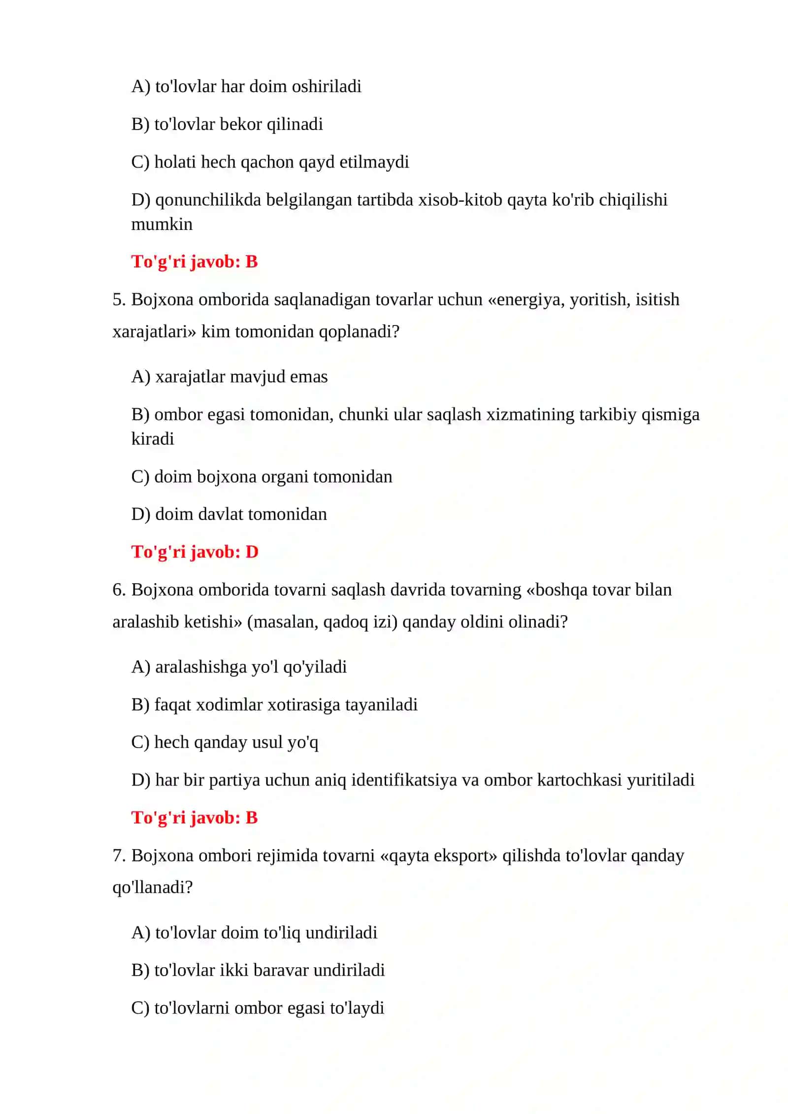 BOJXONA OMBORI TARTIBI TESTLARI 4