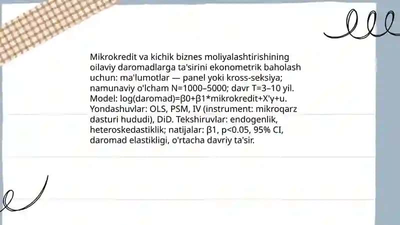 Aholi bandligi va daromadlarini oshirishda kichik biznes va xususiy tadbirkorlik subektlari korsatkichlarini ekonometrik tahlil qilish 4
