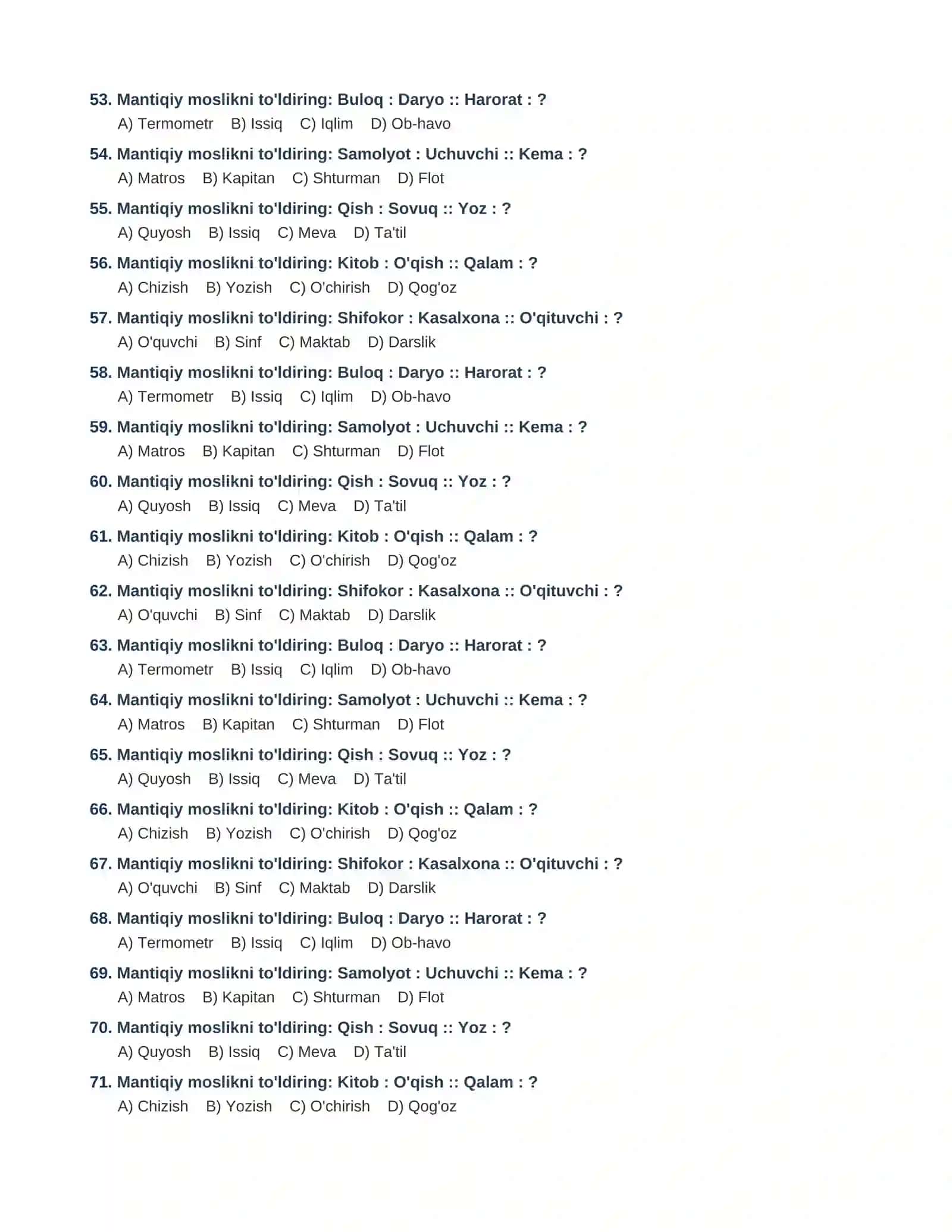 ARGOS IQ Test Savollari va To'liq Javoblari (Davlat xizmatchilari uchun) 4