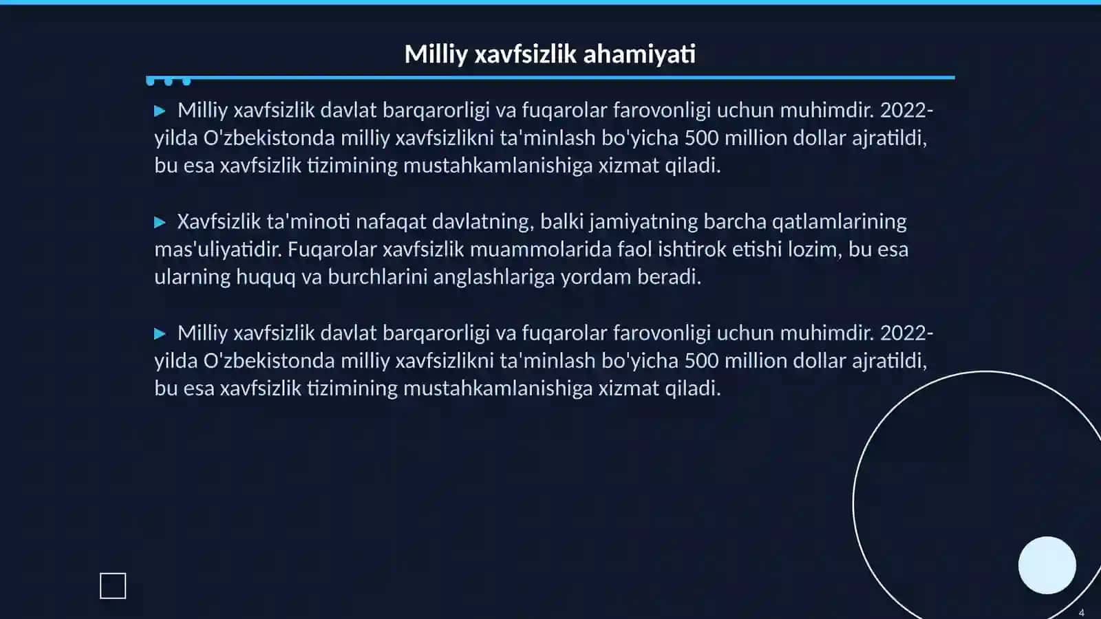 Milliy xavfsizlikni ta'minlash borasida amalga oshirilayotgan ishlar 4