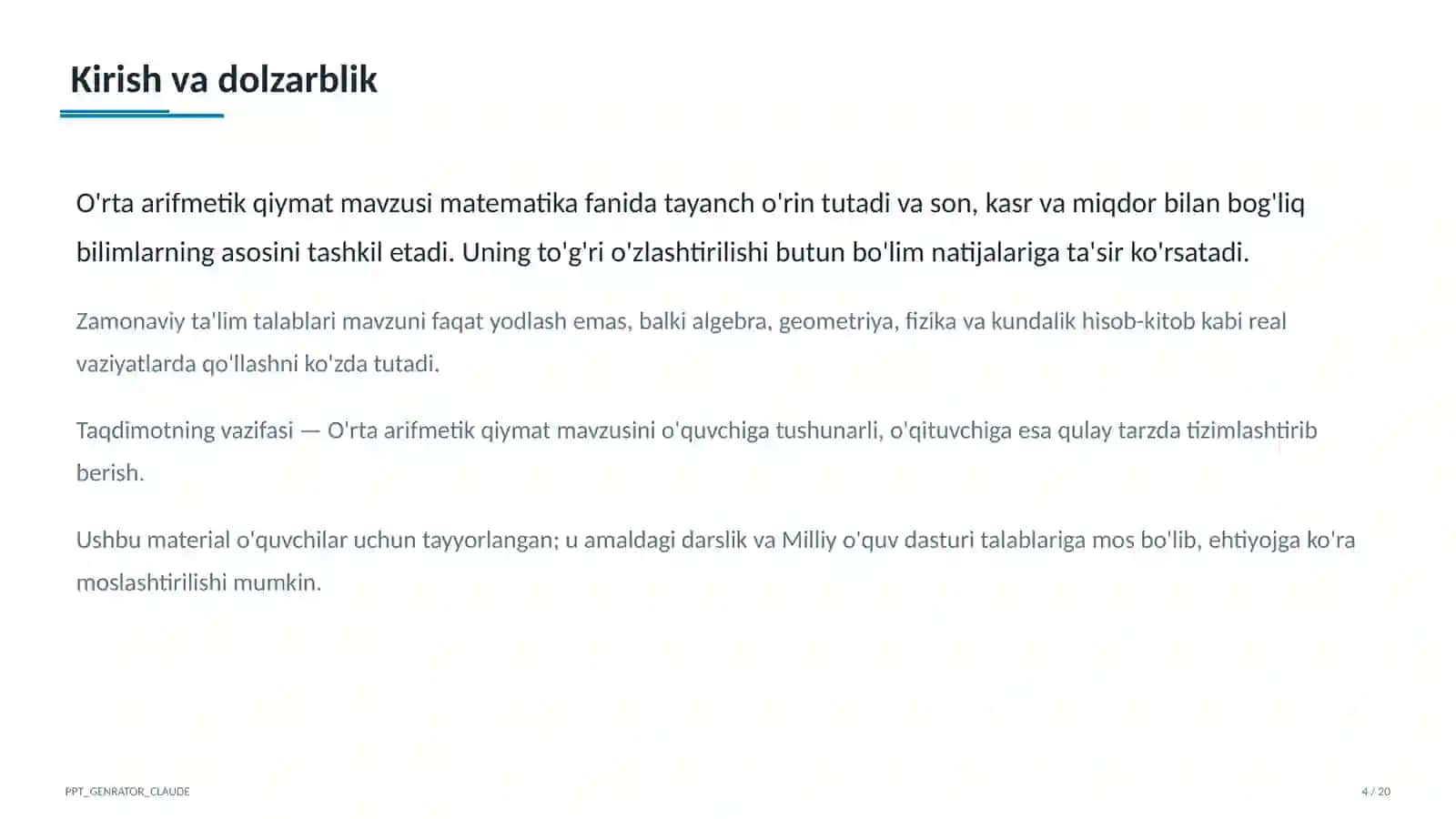 O'rta arifmetik qiymat (5-sinf) 4
