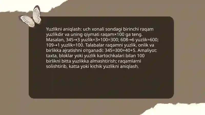 4-sinflarda 10 100 1000 sonlarni nomerlashga oʻrgatish 4