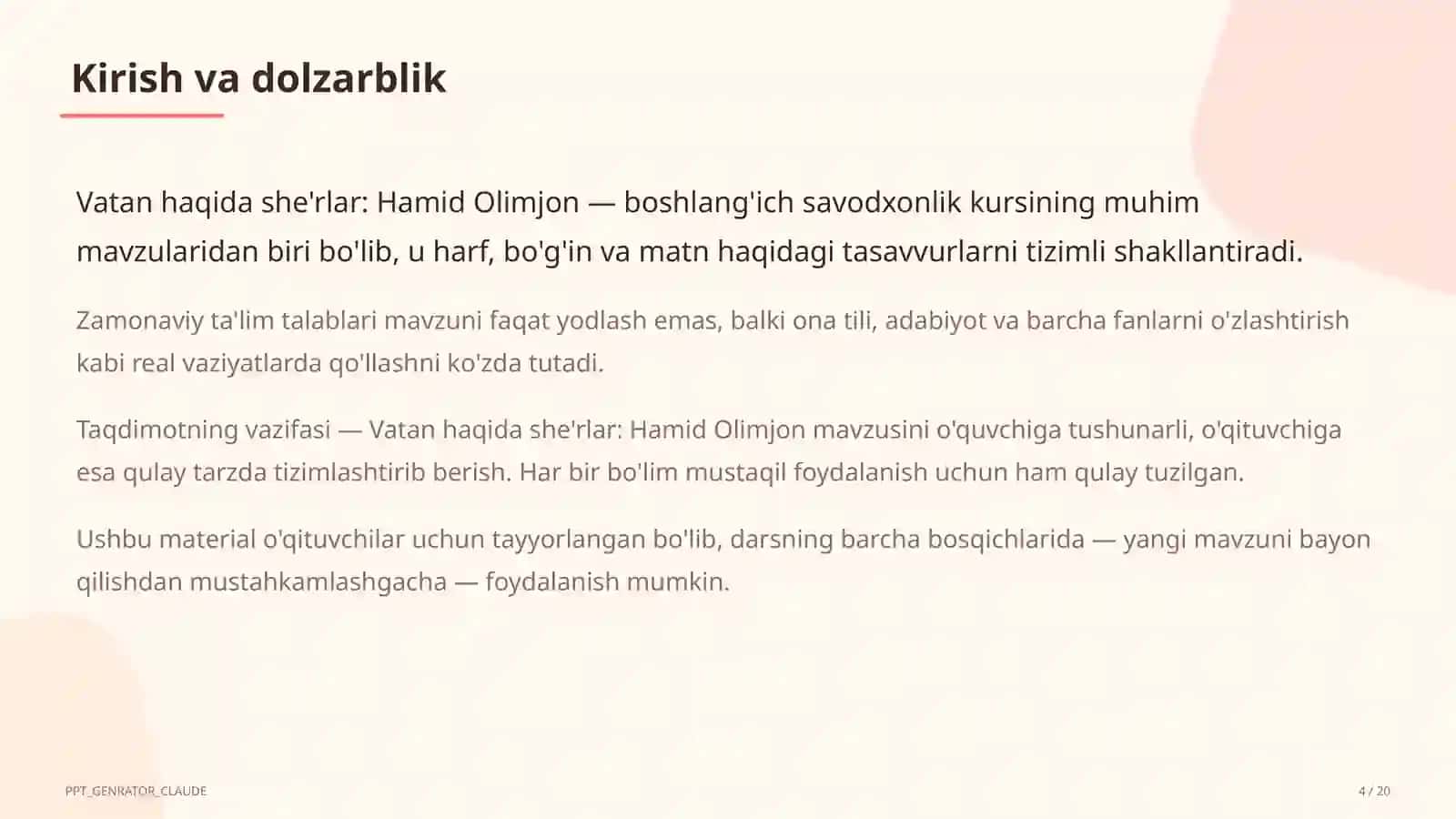 Vatan haqida she'rlar: Hamid Olimjon (4-sinf) 4