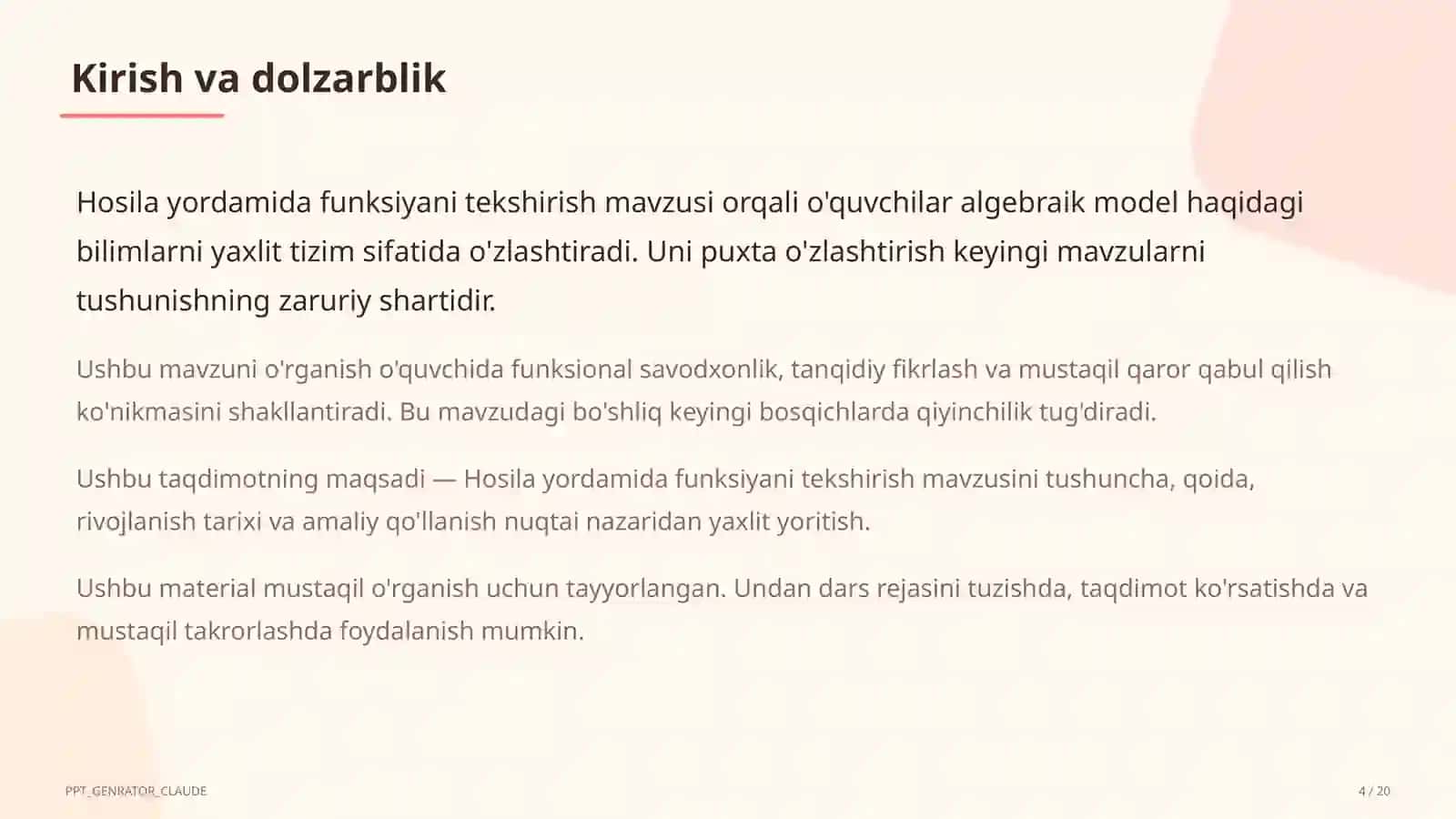 Hosila yordamida funksiyani tekshirish (11-sinf) 4